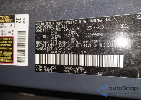 2024 Toyota Grand Highlander Limited from USA, damaged, VIN 5TDAAAB59RS015624